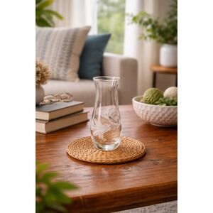 Vintage Etched Clear Glass Bud Vase Floral Bottle Style 7 Inch Decor